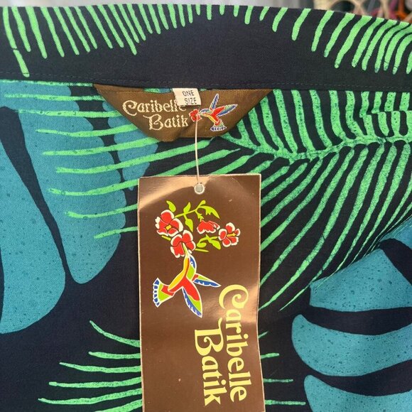 Caribelle Batik Kimono New With Tags Open Palm Breadfruit Deep Sea Print Ladies - Picture 7 of 9